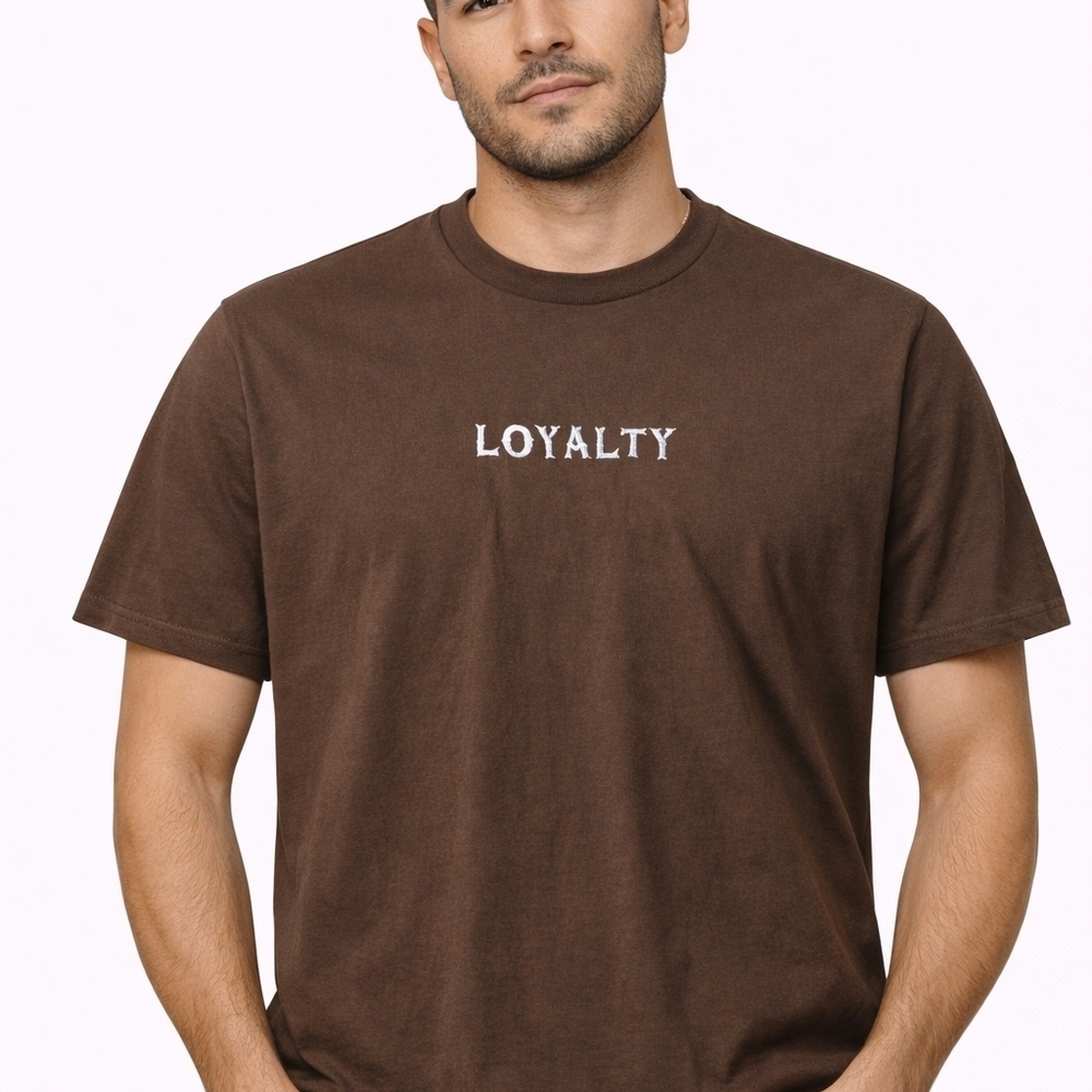 WXYZ “Loyalty” Embroidered Brown Tee – Minimalist Statement Shirt - Picture 3 of 6